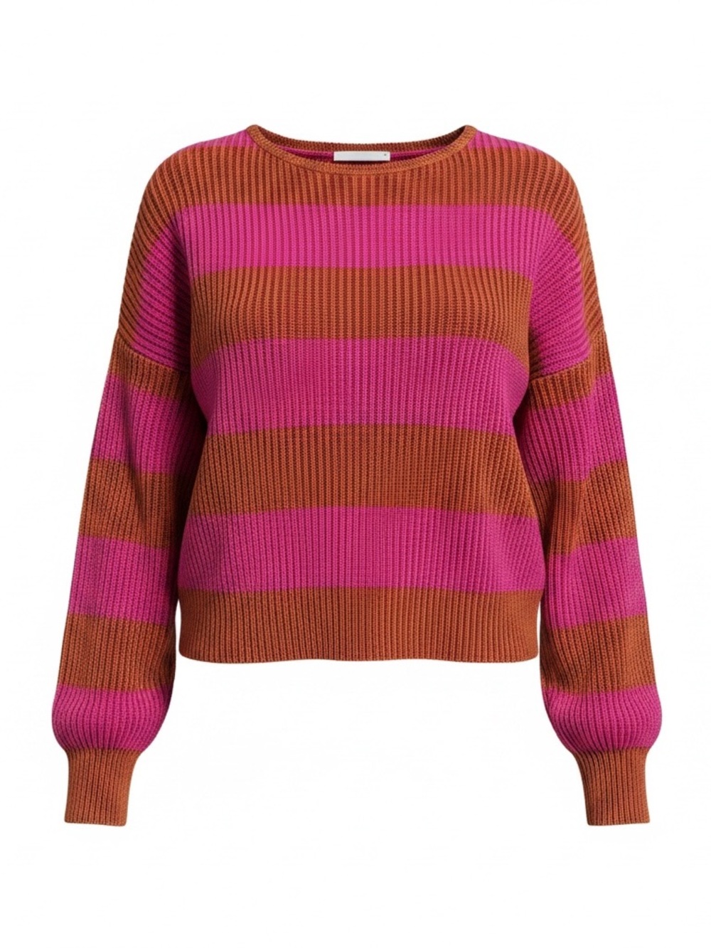 Free People Fuchsia and Brown Striped Oversized Crewneck Sweater